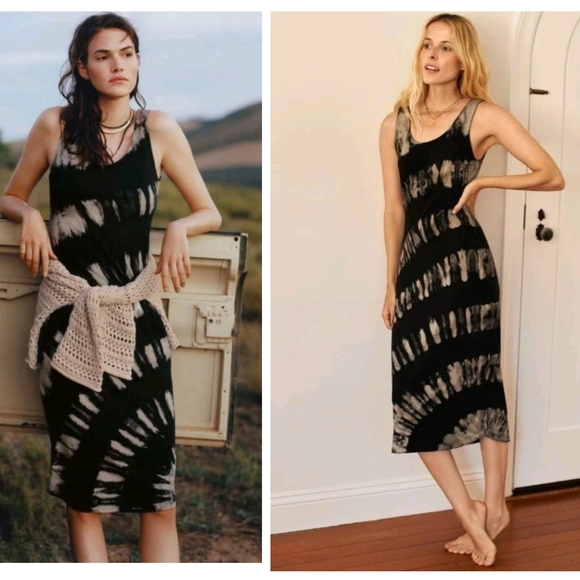 Anthropologie Dresses & Skirts - Saturday Sunday By Anthropologie Black Tie-Dye Midi Cotton Blend Dress Sz XL